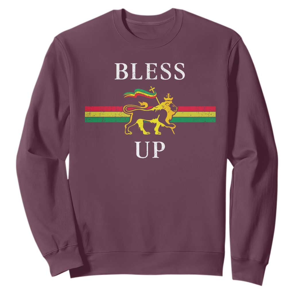 Bless Up Sweatshirt Rastafari Lion Of Judah Reggae Music TS11 Maroon Print Your Wear