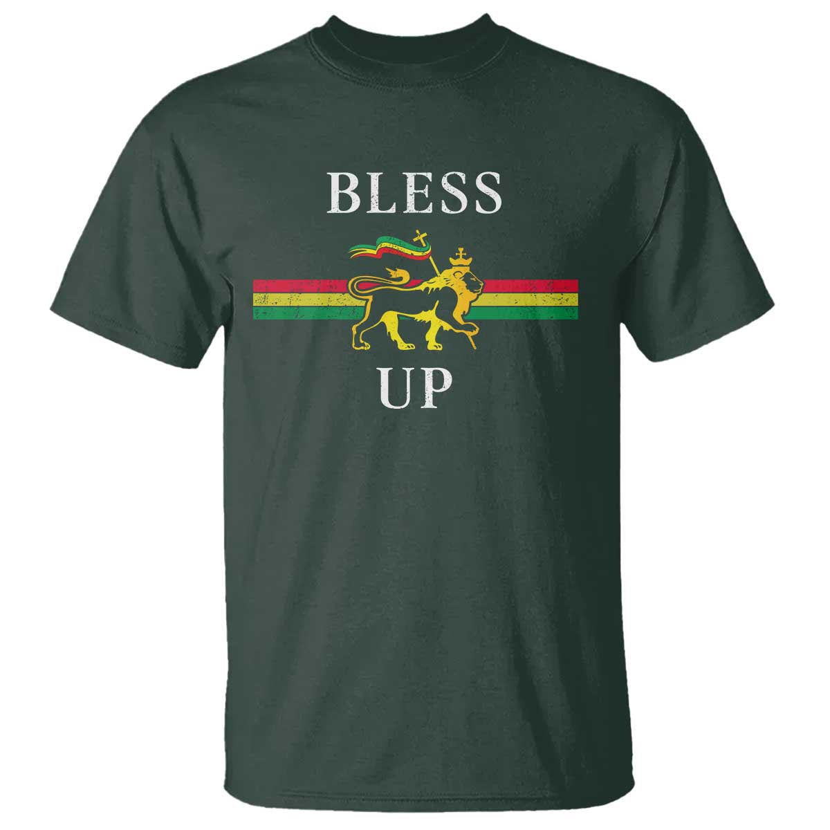 Bless Up T Shirt Rastafari Lion Of Judah Reggae Music TS11 Dark Forest Green Print Your Wear