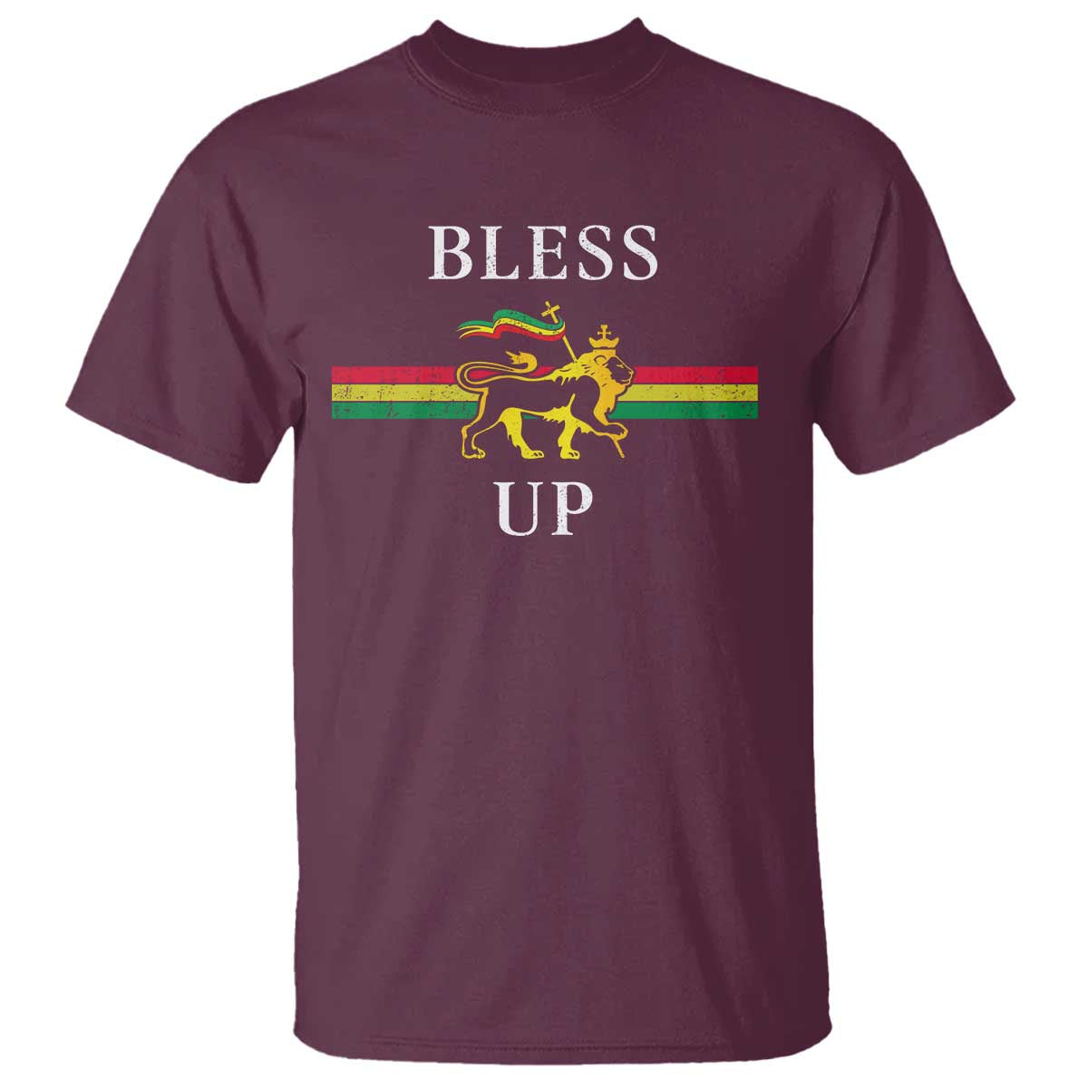 Bless Up T Shirt Rastafari Lion Of Judah Reggae Music TS11 Maroon Print Your Wear