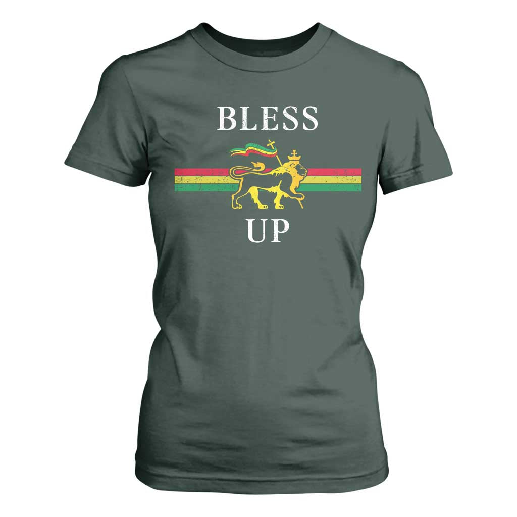 Bless Up T Shirt For Women Rastafari Lion Of Judah Reggae Music TS11 Dark Forest Green Print Your Wear
