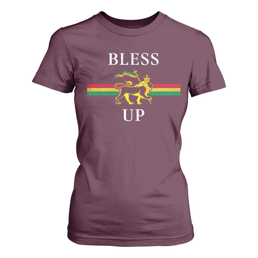 Bless Up T Shirt For Women Rastafari Lion Of Judah Reggae Music TS11 Maroon Print Your Wear
