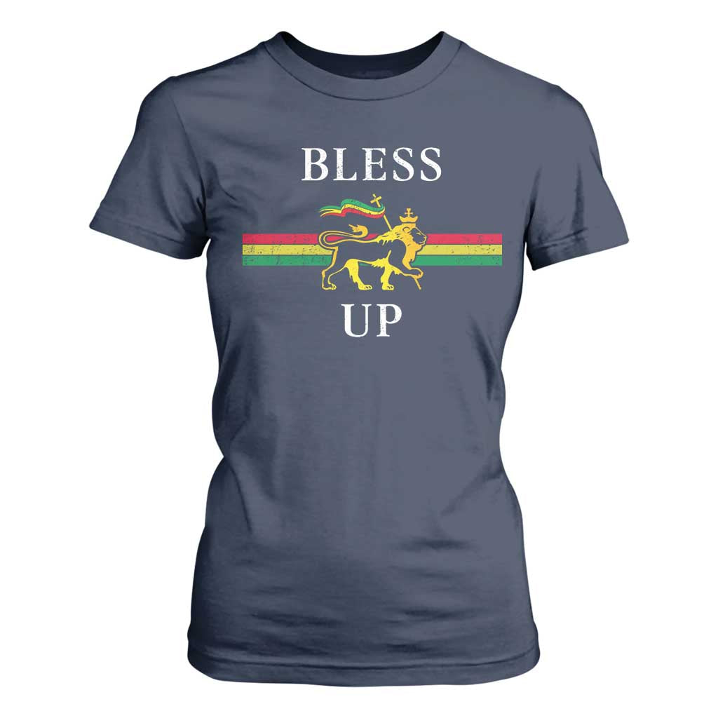 Bless Up T Shirt For Women Rastafari Lion Of Judah Reggae Music TS11 Navy Print Your Wear