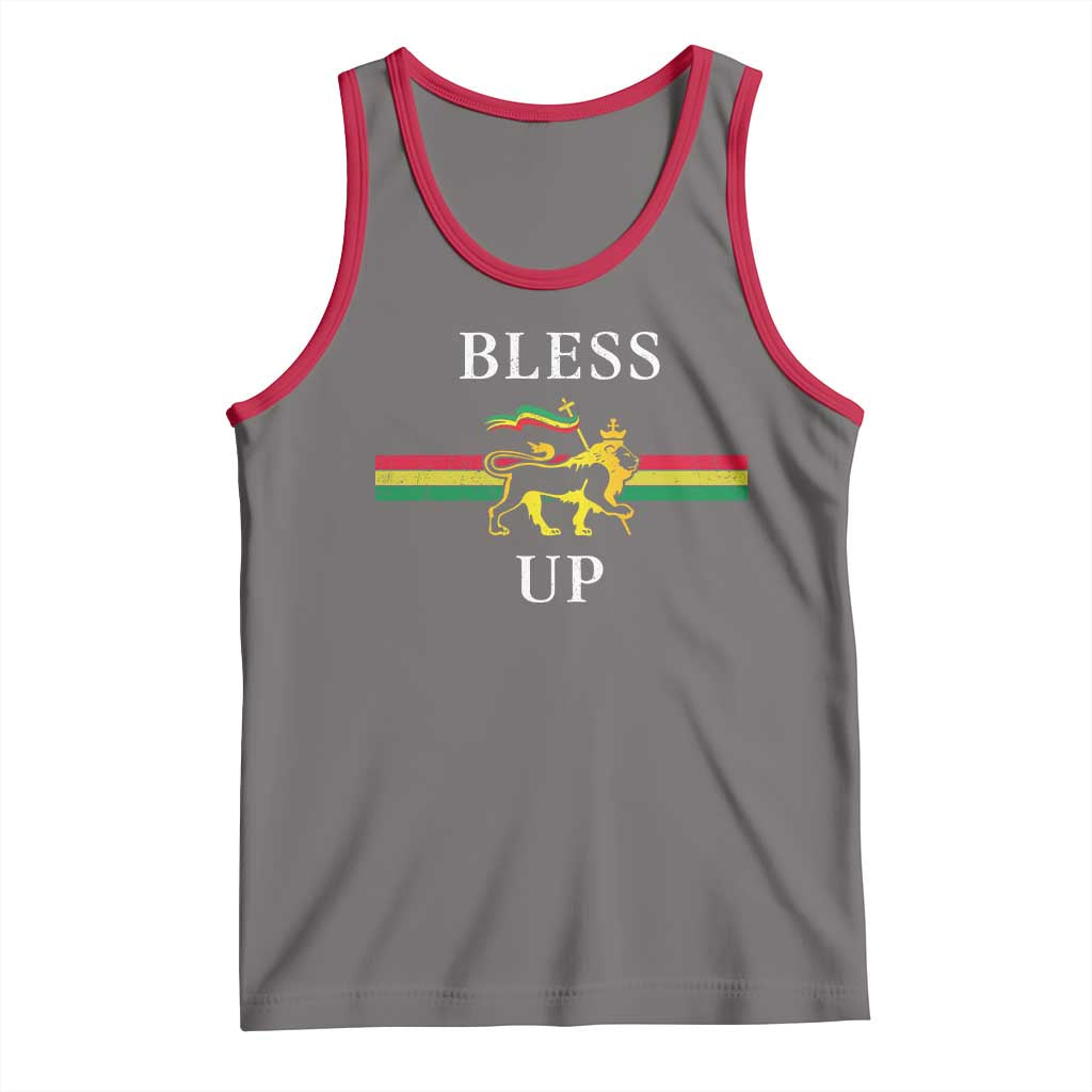 Bless Up Tank Top Rastafari Lion Of Judah Reggae Music TS11 Deep Heather Red Print Your Wear