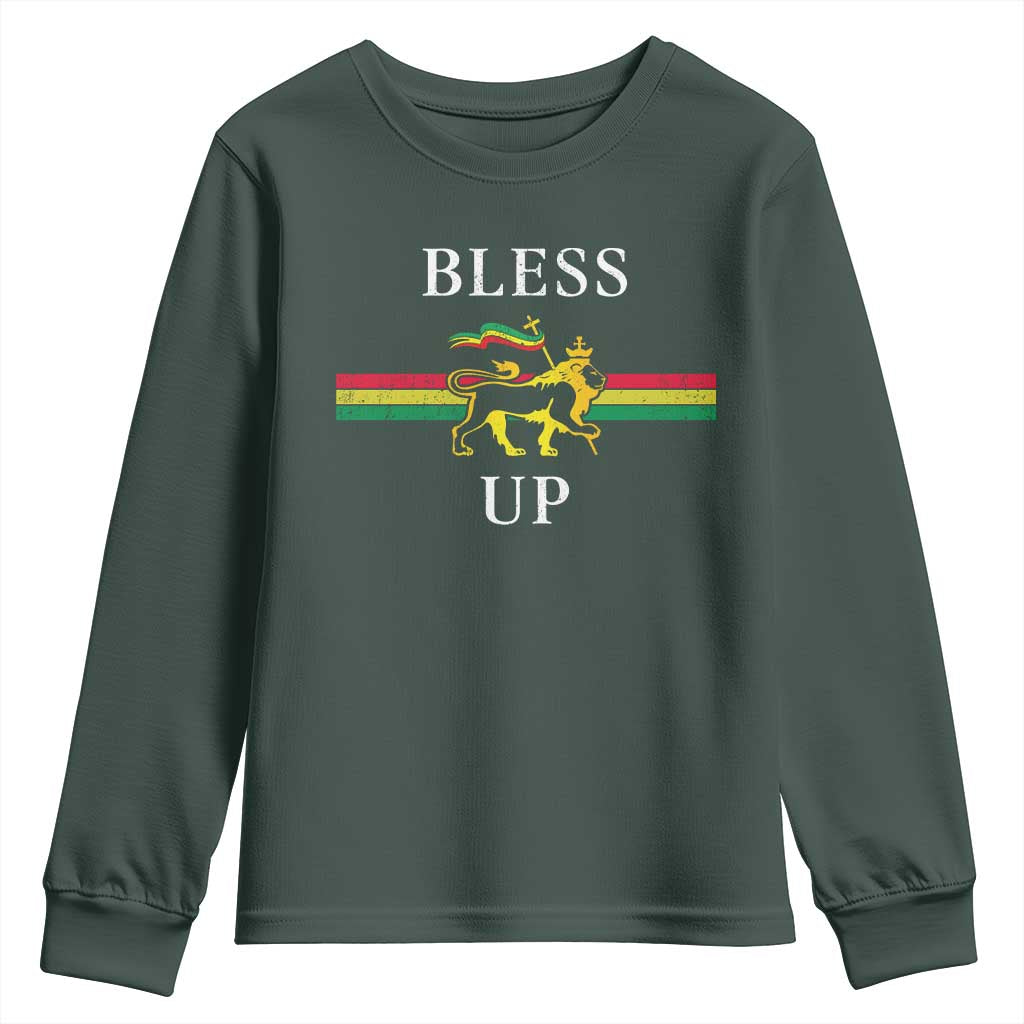 Bless Up Youth Sweatshirt Rastafari Lion Of Judah Reggae Music TS11 Dark Forest Green Print Your Wear