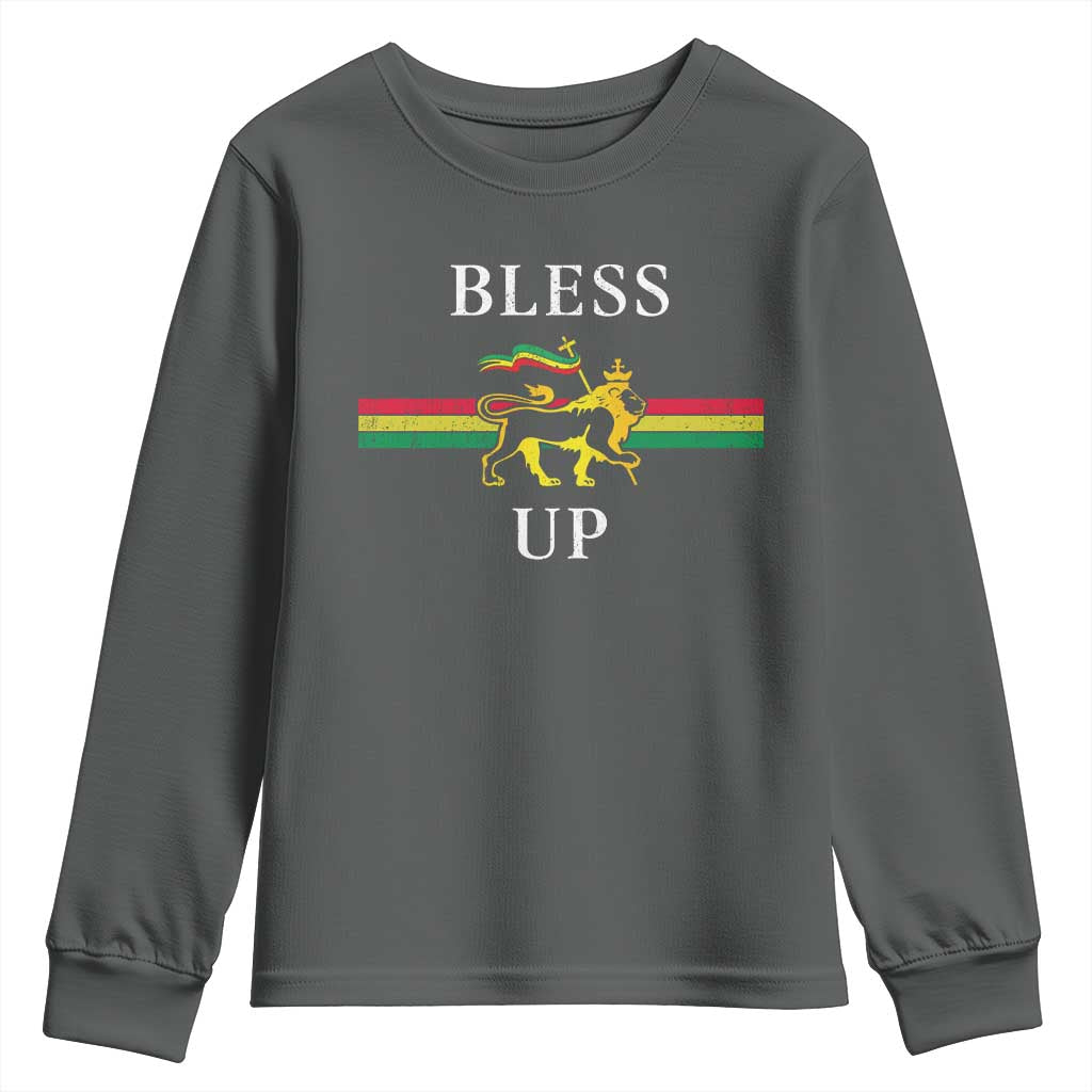 Bless Up Youth Sweatshirt Rastafari Lion Of Judah Reggae Music TS11 Dark Heather Print Your Wear