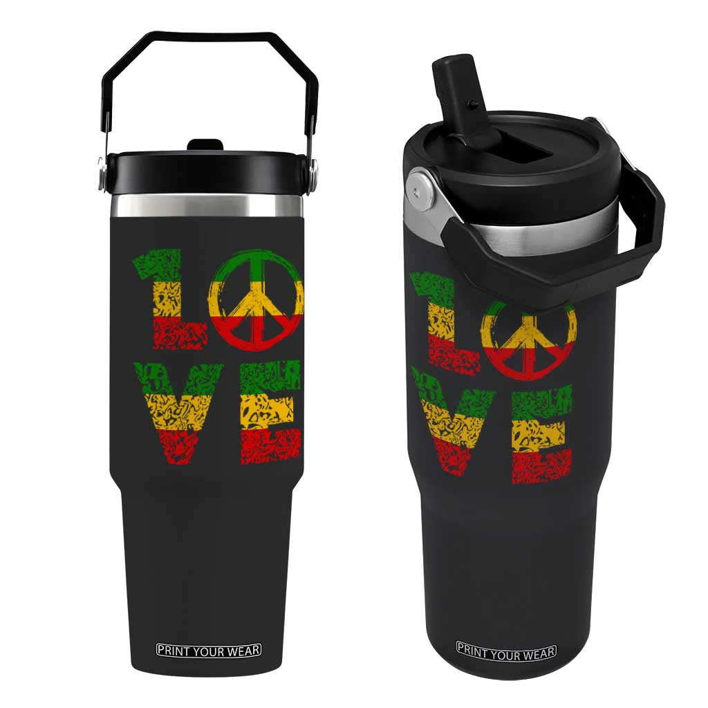 One Love Jamaica Flip Straw Tumbler Reggae Music Peace Sign Rastafarian TS11 One Size: 30 oz Black Print Your Wear