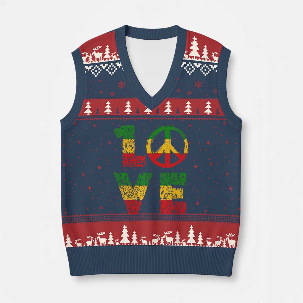 One Love Jamaica V-Neck Knit Sweater Vest Reggae Music Peace Sign Rastafarian - Print Your Wear