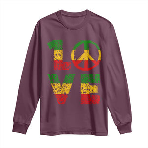 One Love Jamaica Long Sleeve Shirt Reggae Music Peace Sign Rastafarian TS11 Maroon Print Your Wear