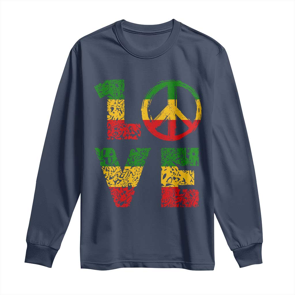 One Love Jamaica Long Sleeve Shirt Reggae Music Peace Sign Rastafarian TS11 Navy Print Your Wear