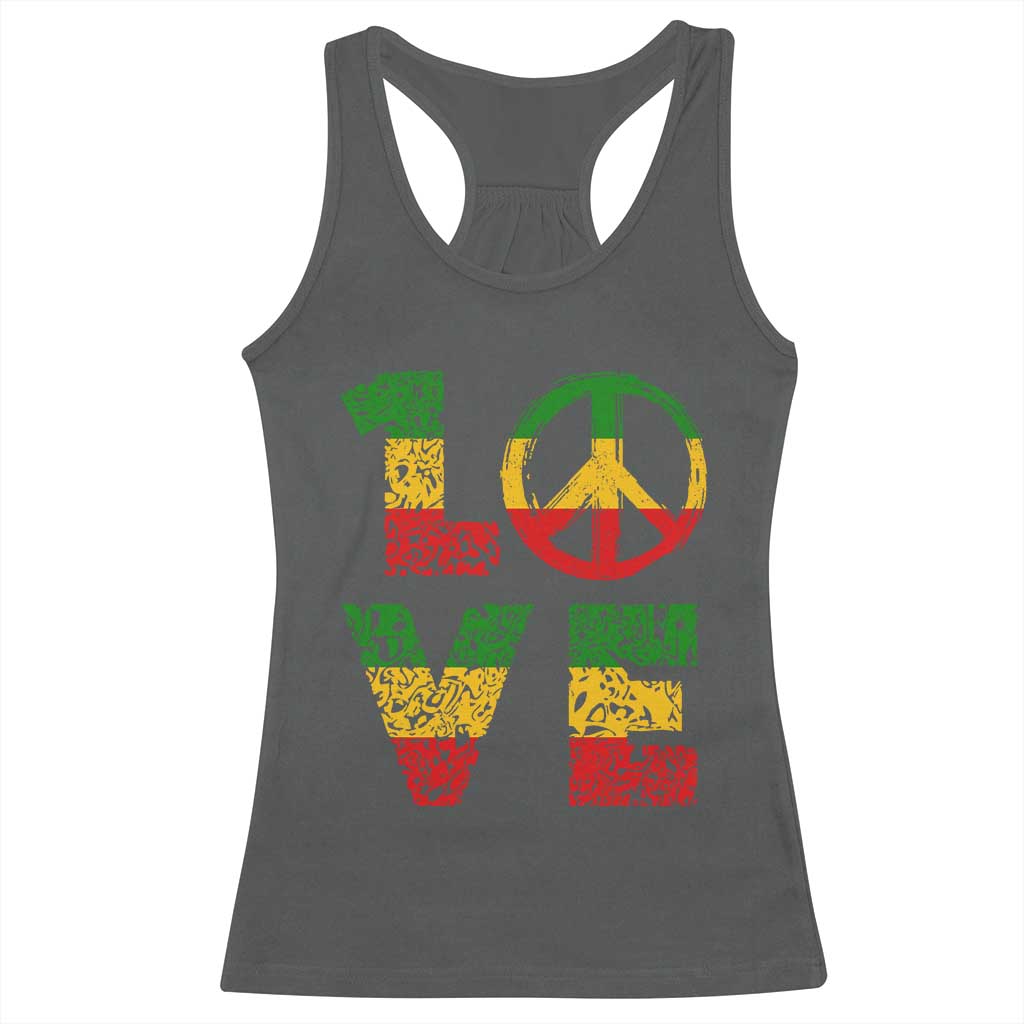 One Love Jamaica Racerback Tank Top Reggae Music Peace Sign Rastafarian TS11 Dark Heather Print Your Wear