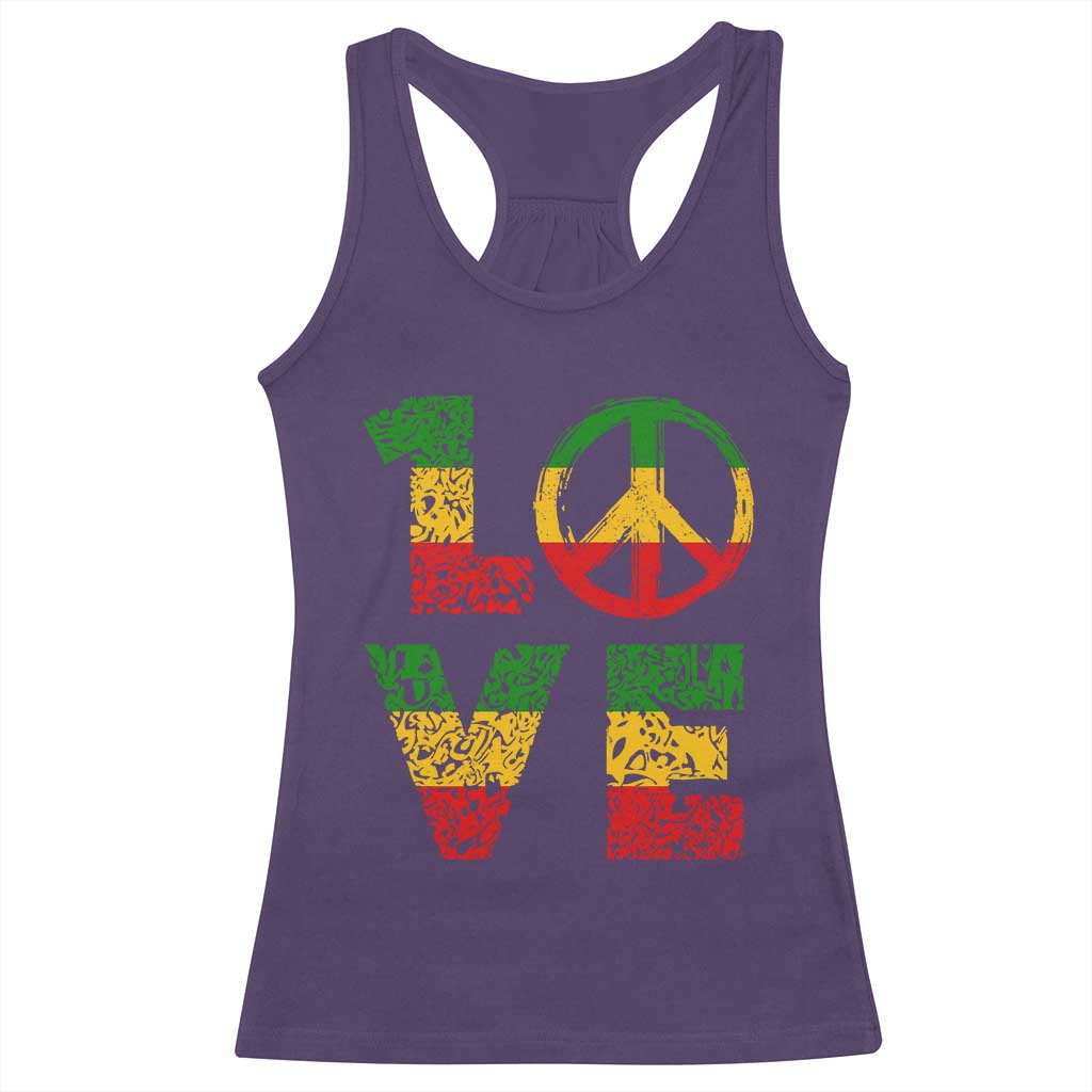 One Love Jamaica Racerback Tank Top Reggae Music Peace Sign Rastafarian TS11 Purple Print Your Wear
