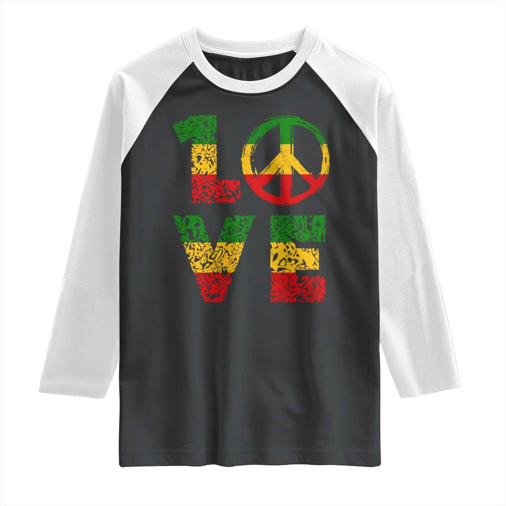 One Love Jamaica Raglan Shirt Reggae Music Peace Sign Rastafarian TS11 Black White Print Your Wear