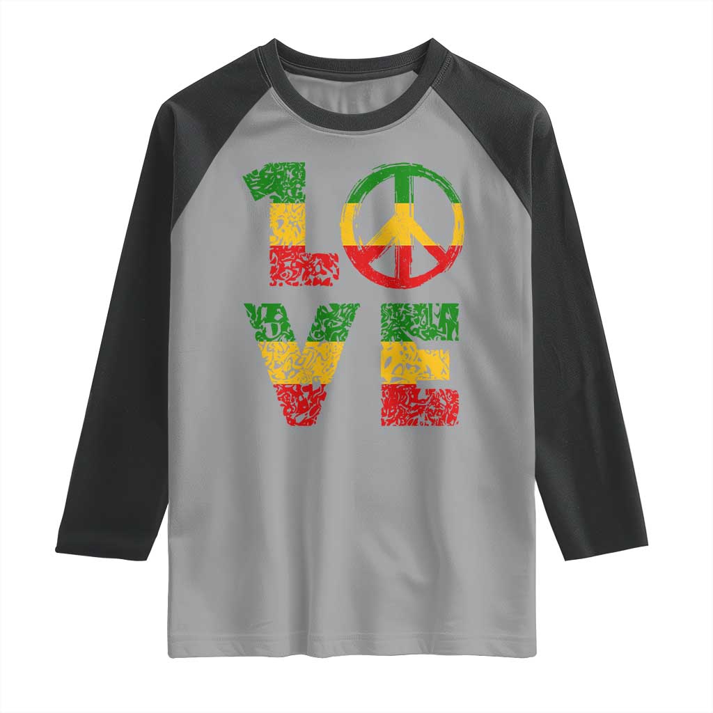 One Love Jamaica Raglan Shirt Reggae Music Peace Sign Rastafarian TS11 Sport Gray Black Print Your Wear