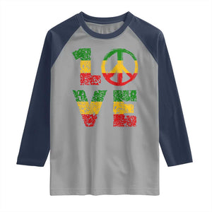 One Love Jamaica Raglan Shirt Reggae Music Peace Sign Rastafarian TS11 Sport Gray Navy Print Your Wear