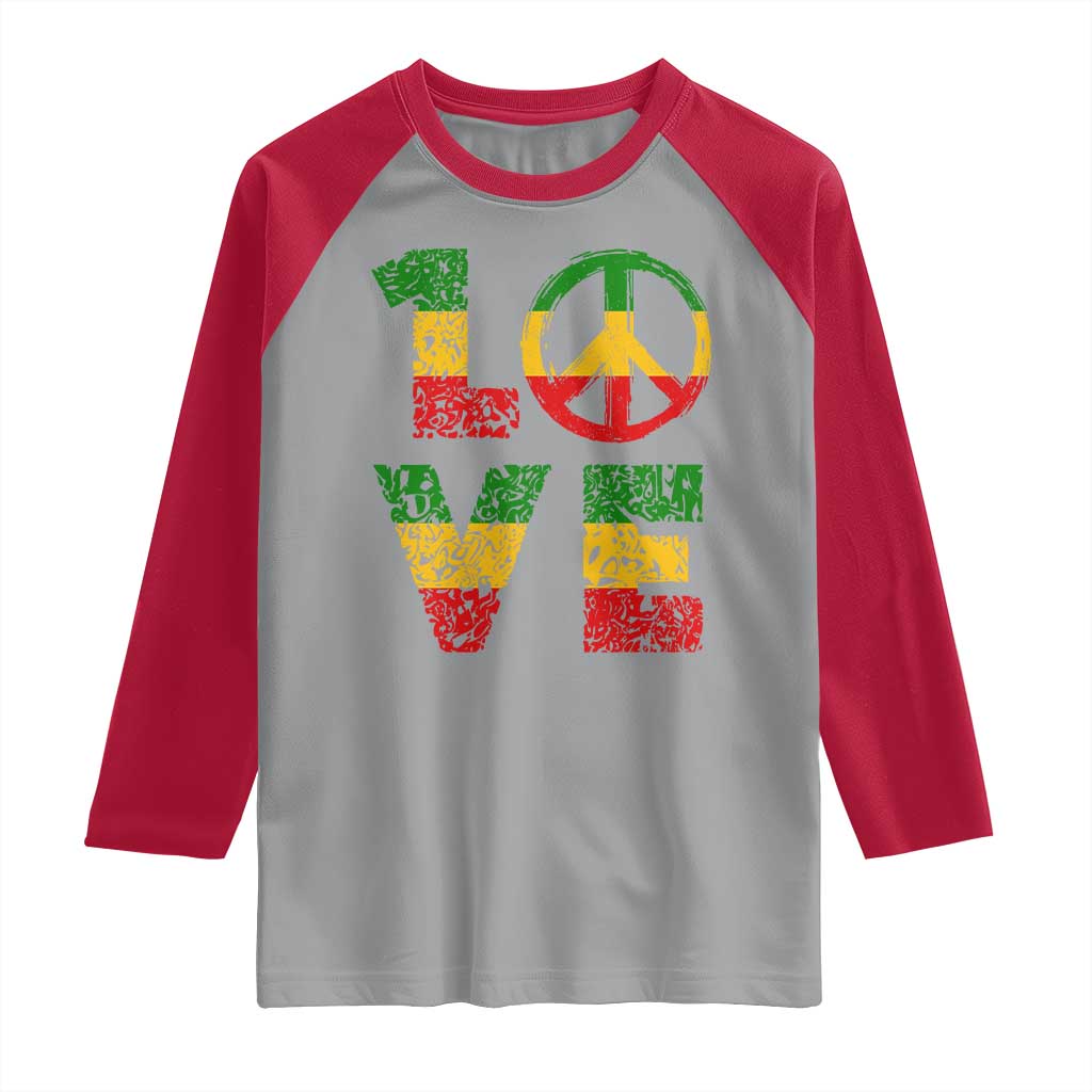 One Love Jamaica Raglan Shirt Reggae Music Peace Sign Rastafarian TS11 Sport Gray Red Print Your Wear