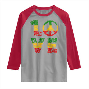 One Love Jamaica Raglan Shirt Reggae Music Peace Sign Rastafarian TS11 Sport Gray Red Print Your Wear