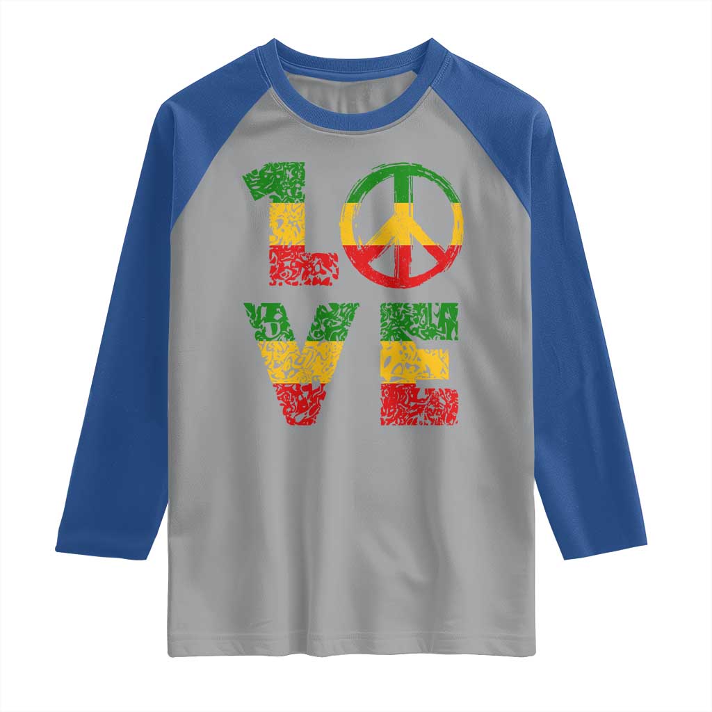 One Love Jamaica Raglan Shirt Reggae Music Peace Sign Rastafarian TS11 Sport Gray Royal Print Your Wear