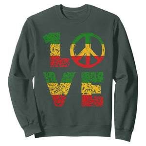 One Love Jamaica Sweatshirt Reggae Music Peace Sign Rastafarian TS11 Dark Forest Green Print Your Wear