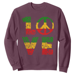 One Love Jamaica Sweatshirt Reggae Music Peace Sign Rastafarian TS11 Maroon Print Your Wear