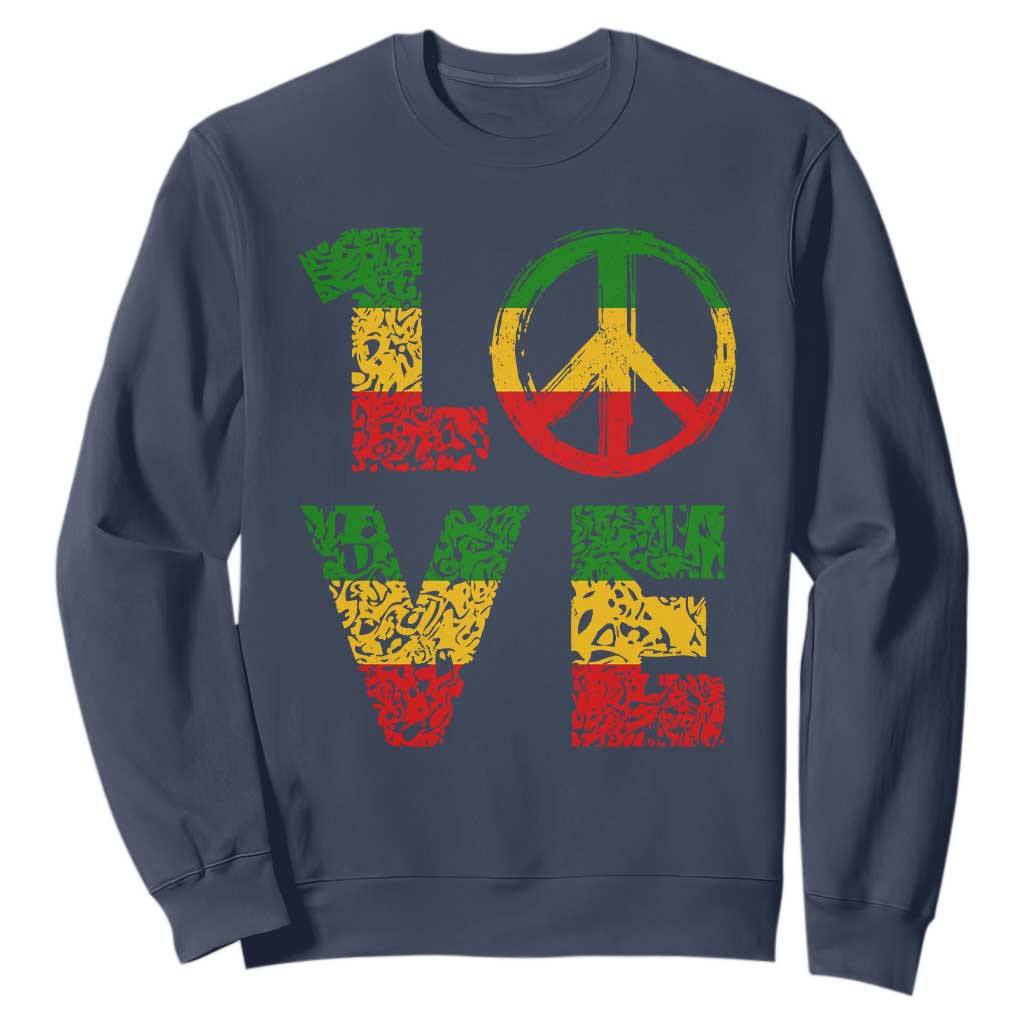 One Love Jamaica Sweatshirt Reggae Music Peace Sign Rastafarian TS11 Navy Print Your Wear