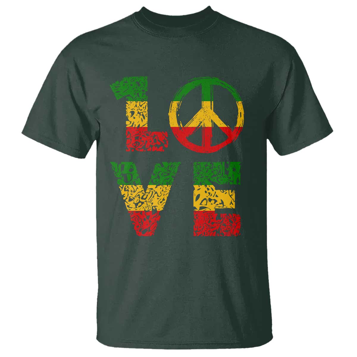 One Love Jamaica T Shirt Reggae Music Peace Sign Rastafarian TS11 Dark Forest Green Print Your Wear