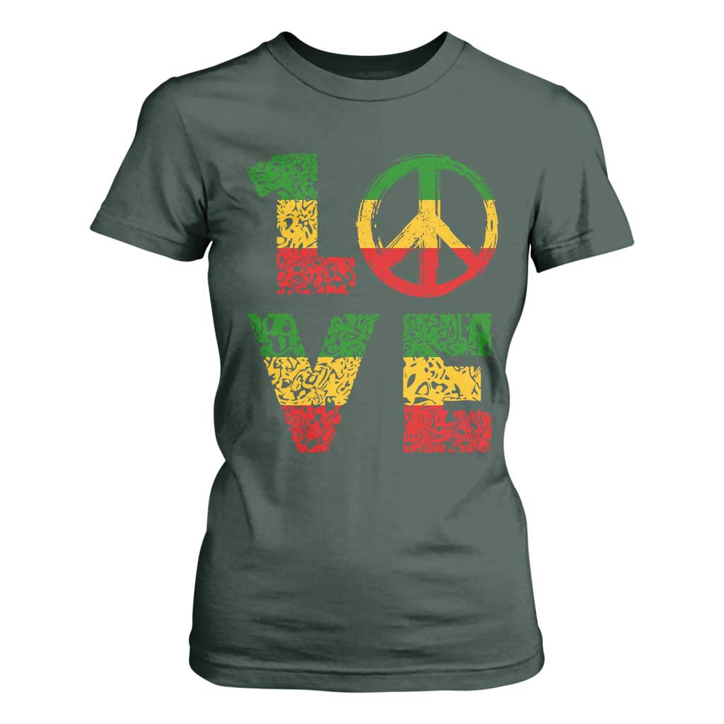One Love Jamaica T Shirt For Women Reggae Music Peace Sign Rastafarian TS11 Dark Forest Green Print Your Wear