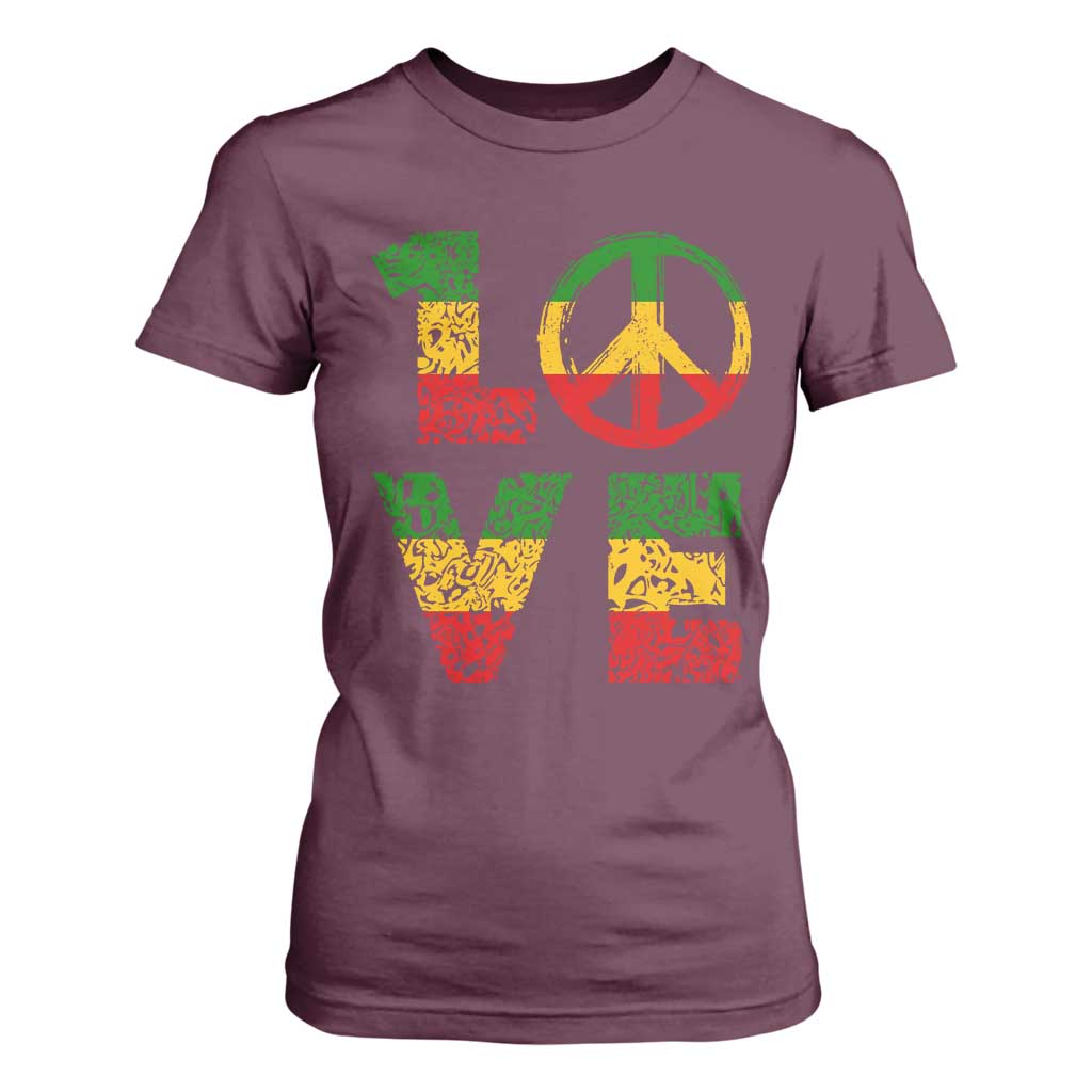 One Love Jamaica T Shirt For Women Reggae Music Peace Sign Rastafarian TS11 Maroon Print Your Wear