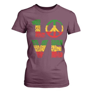 One Love Jamaica T Shirt For Women Reggae Music Peace Sign Rastafarian TS11 Maroon Print Your Wear