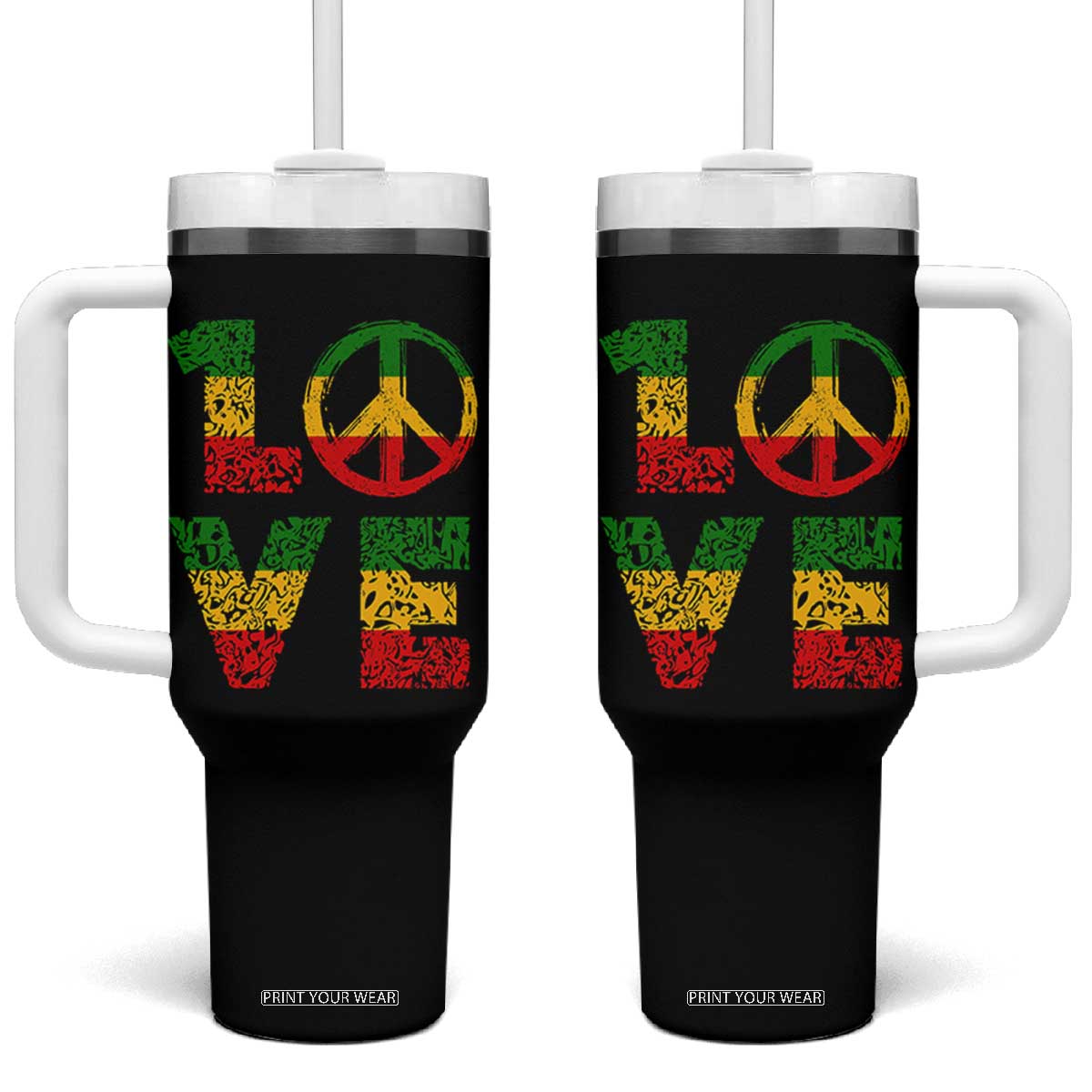 One Love Jamaica Tumbler With Handle Reggae Music Peace Sign Rastafarian TS11 One Size: 40 oz Black Print Your Wear