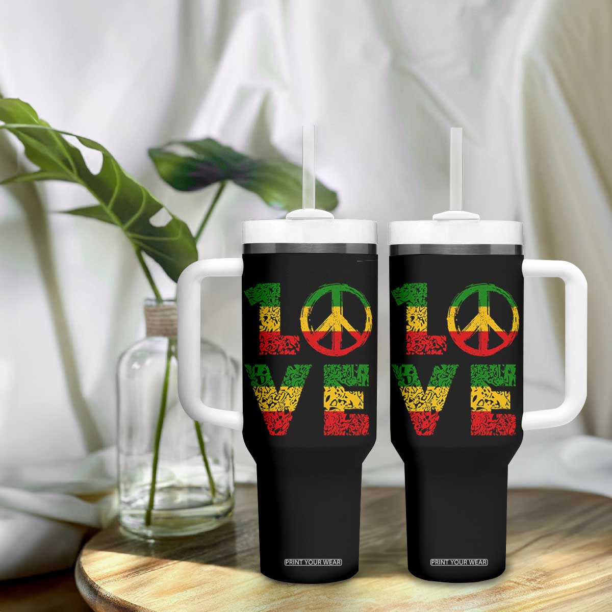 One Love Jamaica Tumbler With Handle Reggae Music Peace Sign Rastafarian TS11 Print Your Wear