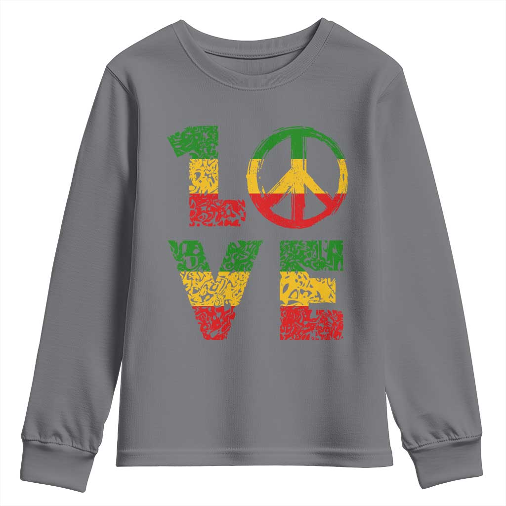 One Love Jamaica Youth Sweatshirt Reggae Music Peace Sign Rastafarian TS11 Charcoal Print Your Wear