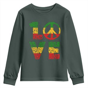 One Love Jamaica Youth Sweatshirt Reggae Music Peace Sign Rastafarian TS11 Dark Forest Green Print Your Wear