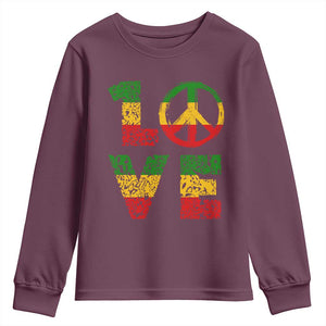 One Love Jamaica Youth Sweatshirt Reggae Music Peace Sign Rastafarian TS11 Maroon Print Your Wear
