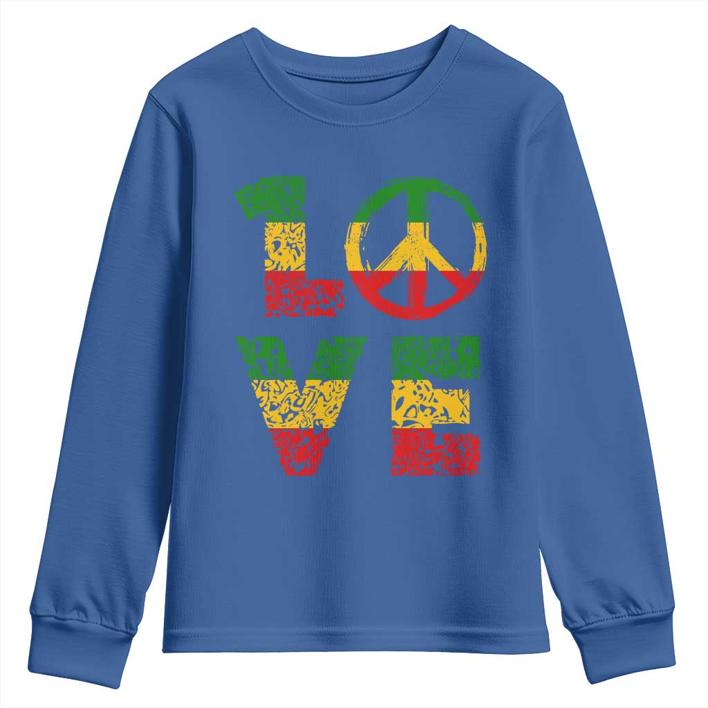 One Love Jamaica Youth Sweatshirt Reggae Music Peace Sign Rastafarian TS11 Royal Blue Print Your Wear