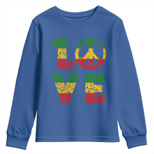One Love Jamaica Youth Sweatshirt Reggae Music Peace Sign Rastafarian TS11 Royal Blue Print Your Wear