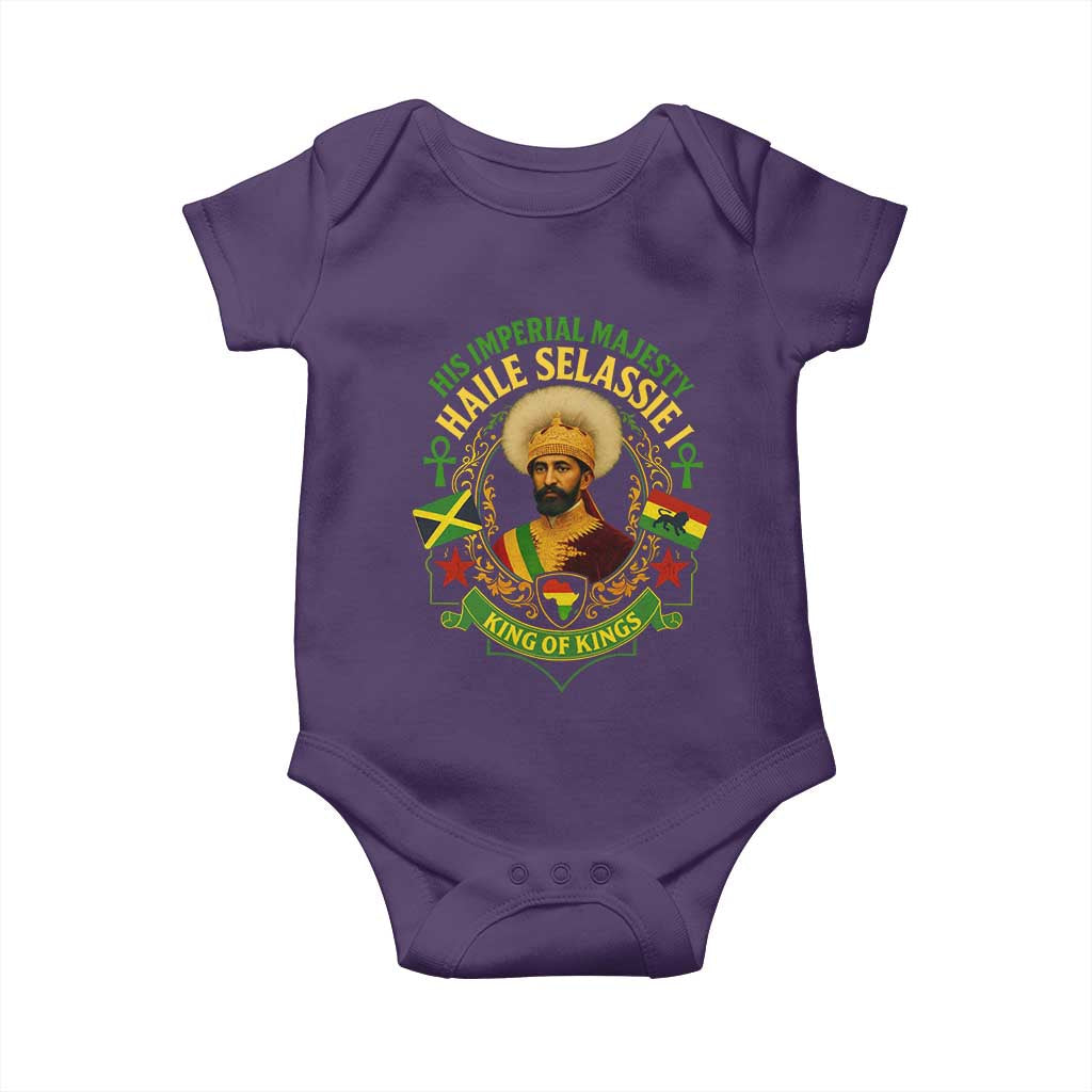 Haile Selassie Baby Onesie King Of Kings His Imperial Majesty Rastafari Flag TS11 Purple Print Your Wear