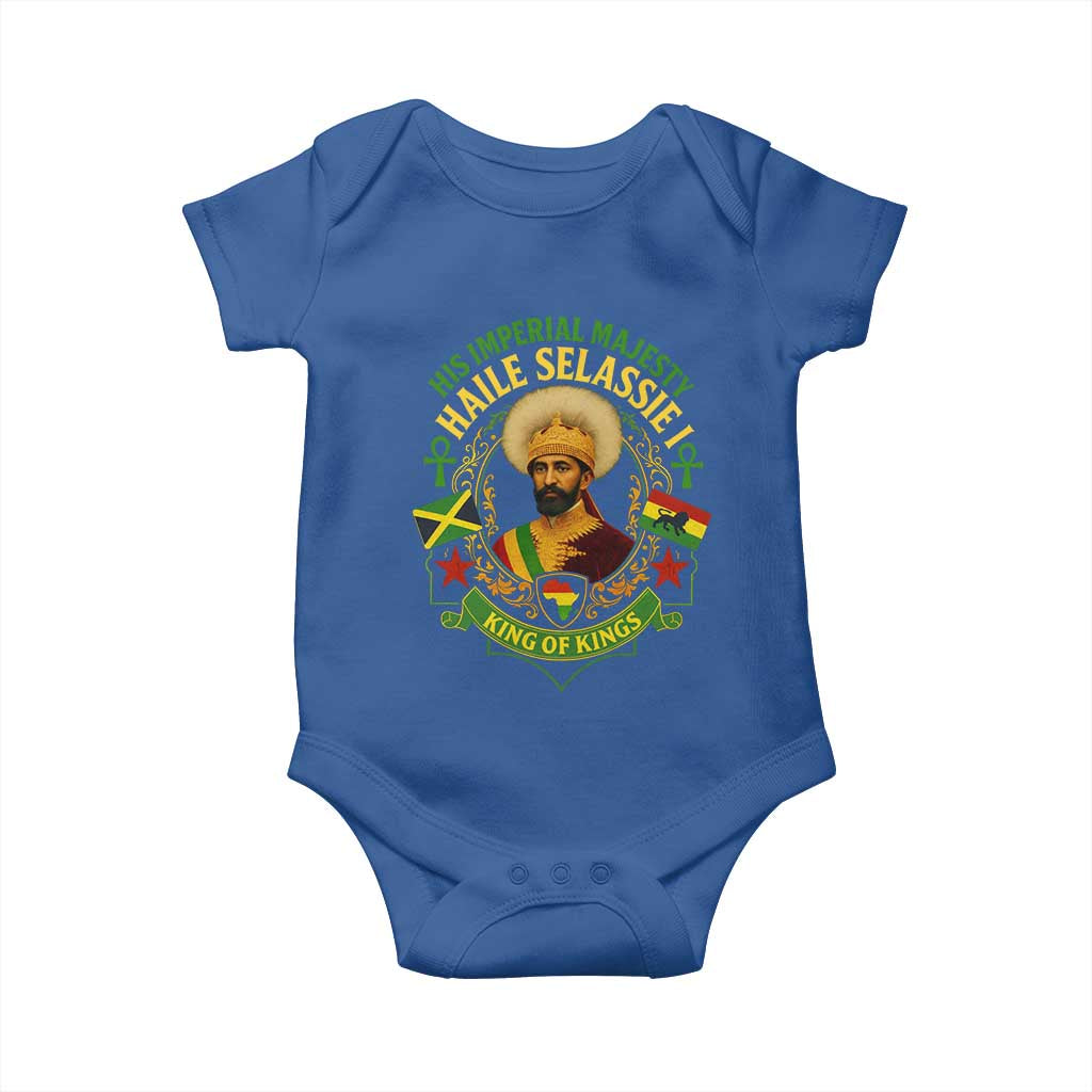 Haile Selassie Baby Onesie King Of Kings His Imperial Majesty Rastafari Flag TS11 Royal Blue Print Your Wear