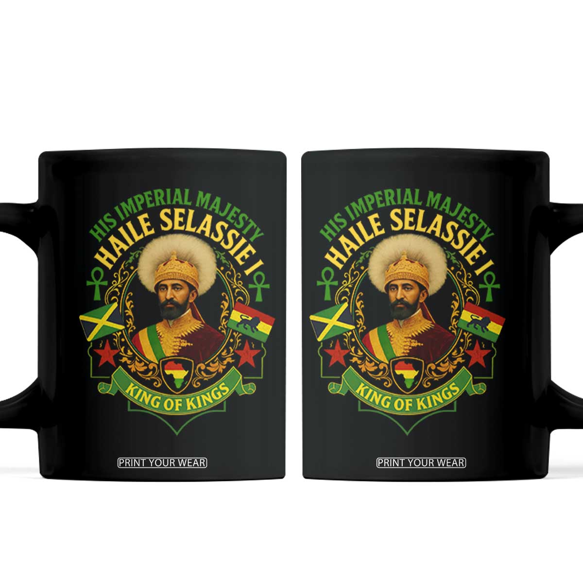 Haile Selassie Coffee Mug King Of Kings His Imperial Majesty Rastafari Flag TS11 Black Print Your Wear