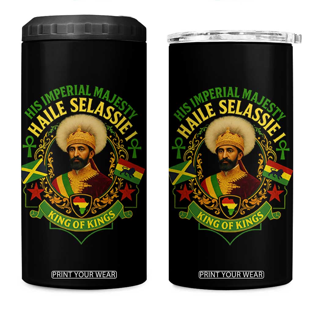 Haile Selassie 4 in 1 Can Cooler Tumbler King Of Kings His Imperial Majesty Rastafari Flag TS11 One Size: 16 oz Black Print Your Wear