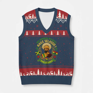 Haile Selassie V-Neck Knit Sweater Vest King Of Kings His Imperial Majesty Rastafari Flag TS11 Navy Red Print Your Wear