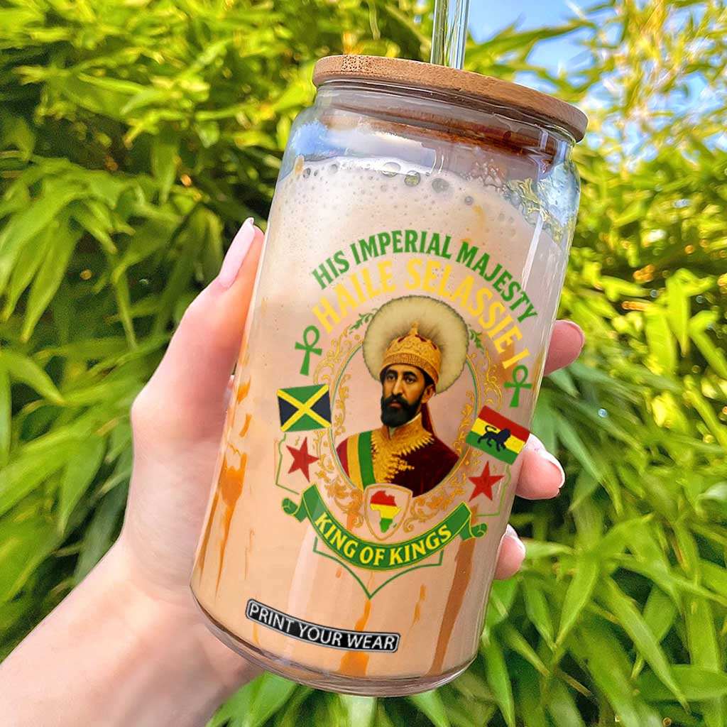 Haile Selassie Glass Can King Of Kings His Imperial Majesty Rastafari Flag TS11 Black Print Your Wear