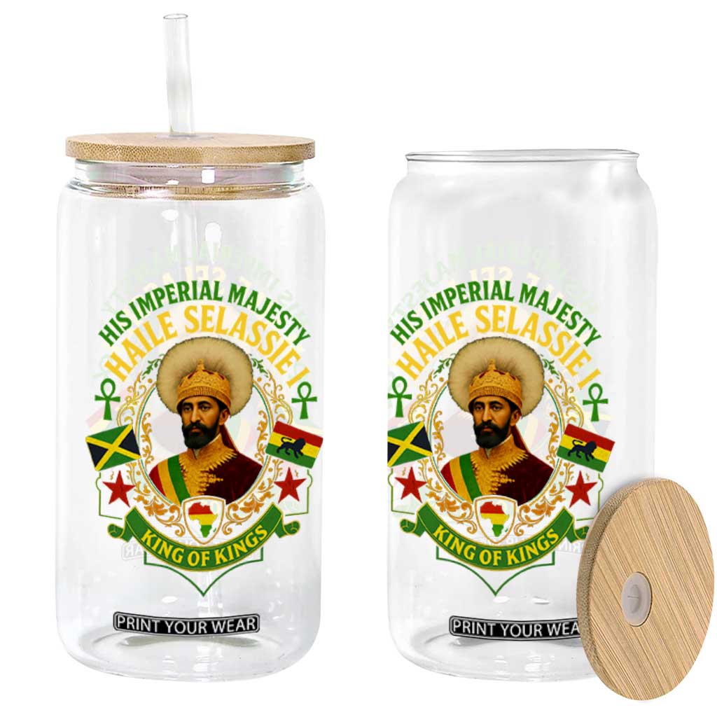 Haile Selassie Glass Can King Of Kings His Imperial Majesty Rastafari Flag TS11 Print Your Wear