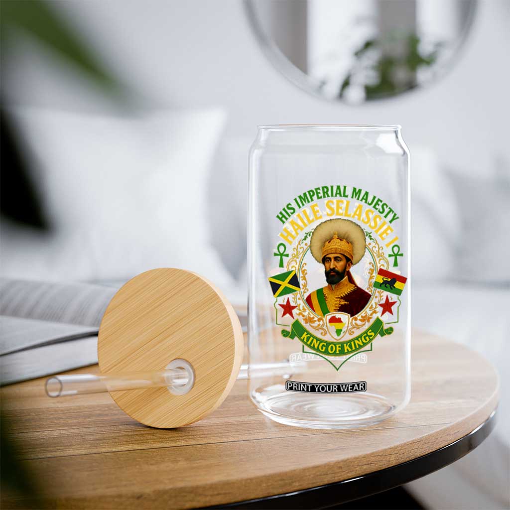 Haile Selassie Glass Can King Of Kings His Imperial Majesty Rastafari Flag TS11 Print Your Wear