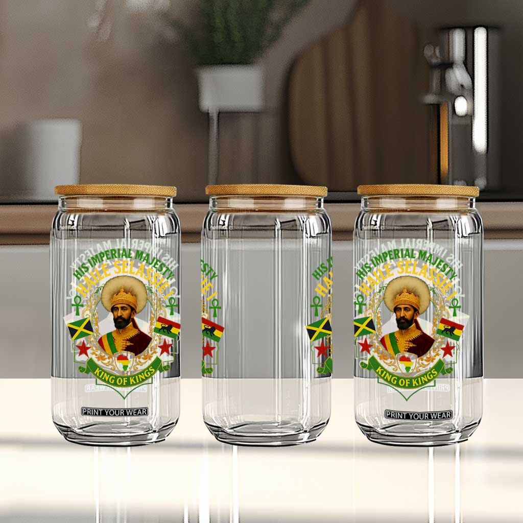 Haile Selassie Glass Can King Of Kings His Imperial Majesty Rastafari Flag TS11 Print Your Wear
