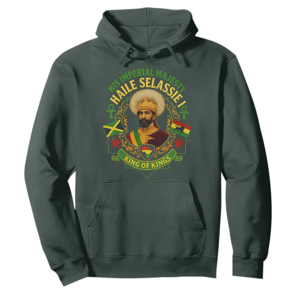 Haile Selassie Hoodie King Of Kings His Imperial Majesty Rastafari Flag TS11 Dark Forest Green Print Your Wear