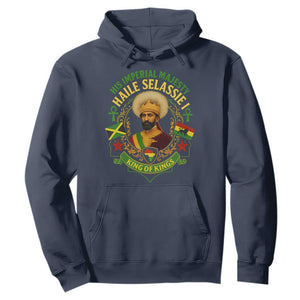 Haile Selassie Hoodie King Of Kings His Imperial Majesty Rastafari Flag TS11 Navy Print Your Wear