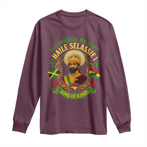 Haile Selassie Long Sleeve Shirt King Of Kings His Imperial Majesty Rastafari Flag TS11 Maroon Print Your Wear