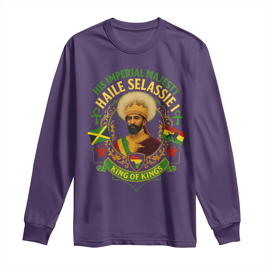 Haile Selassie Long Sleeve Shirt King Of Kings His Imperial Majesty Rastafari Flag TS11 Purple Print Your Wear