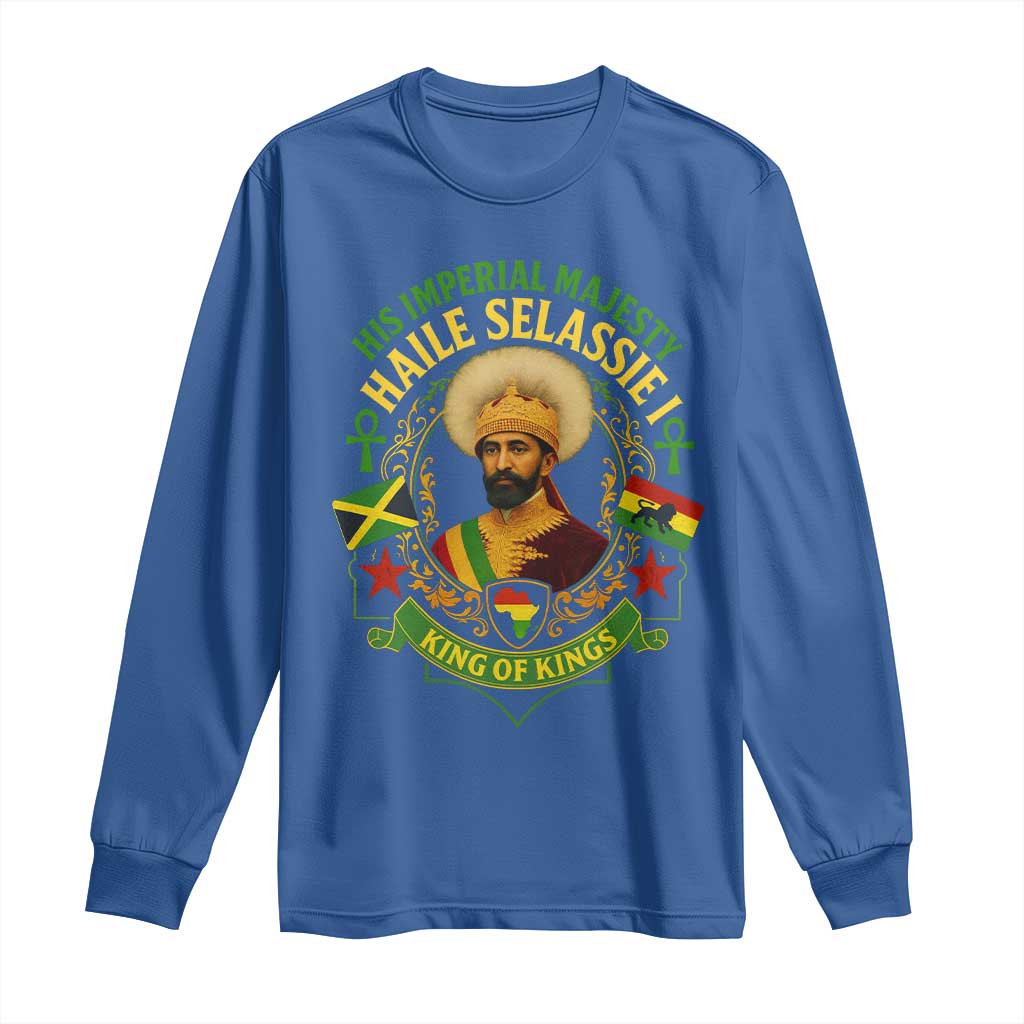 Haile Selassie Long Sleeve Shirt King Of Kings His Imperial Majesty Rastafari Flag TS11 Royal Blue Print Your Wear