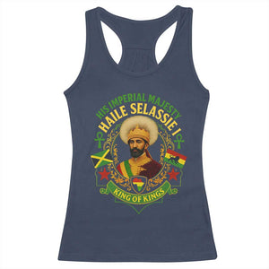 Haile Selassie Racerback Tank Top King Of Kings His Imperial Majesty Rastafari Flag TS11 Navy Print Your Wear